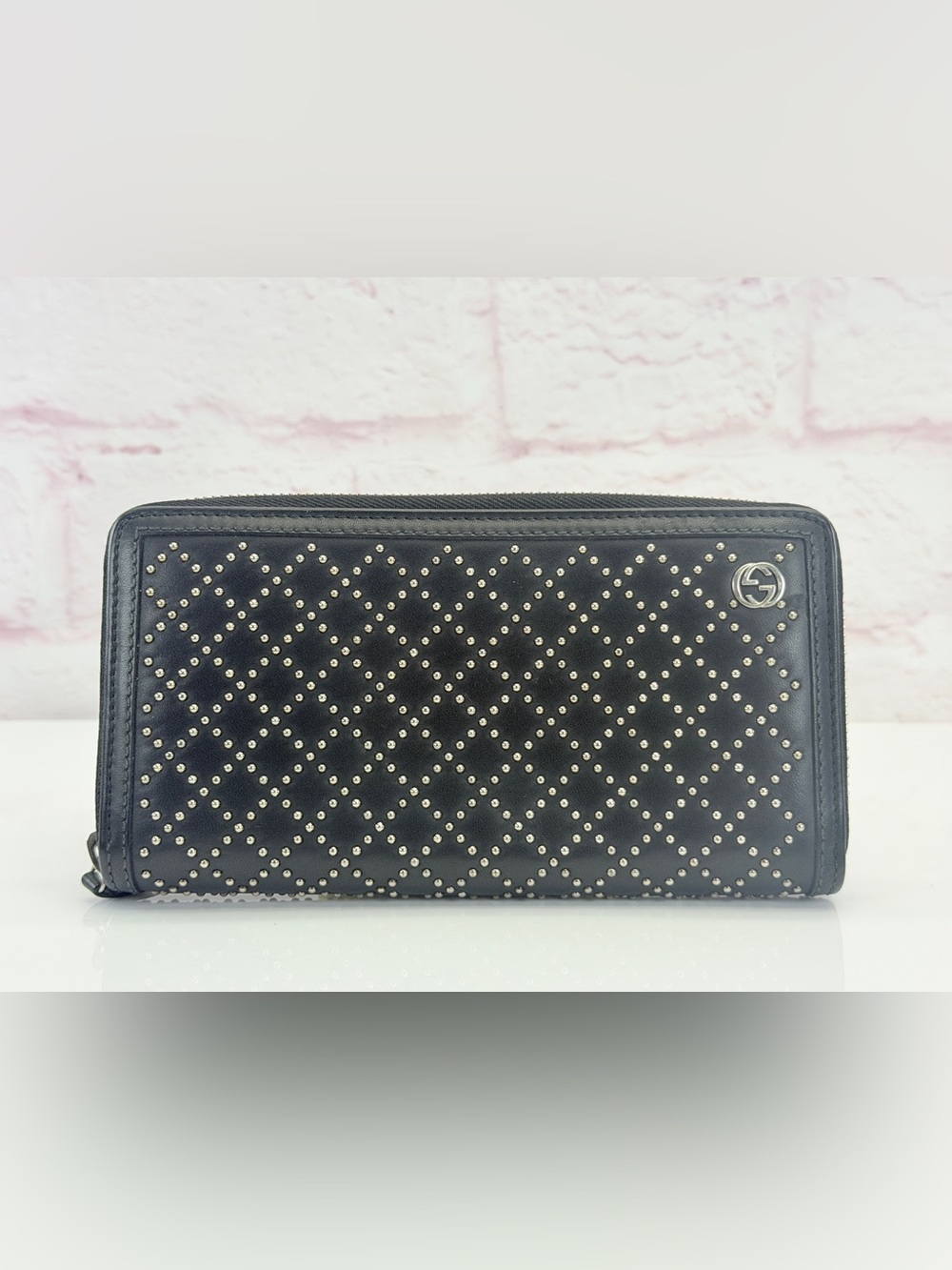 Gucci Black Diamante Studded Zip-Around Wallet